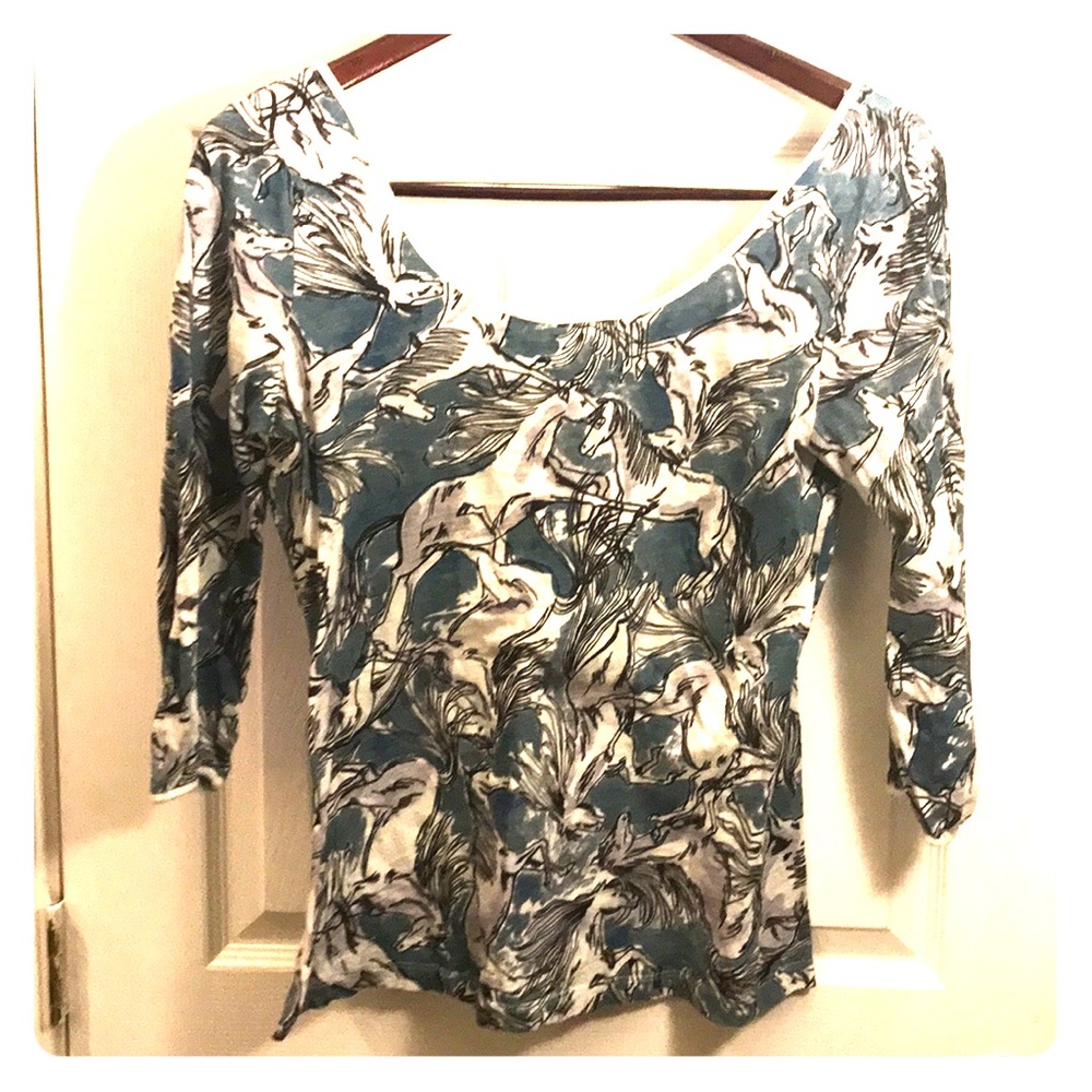 Anthropologie Horse Print Scoop Neck! Ponies! L/XL